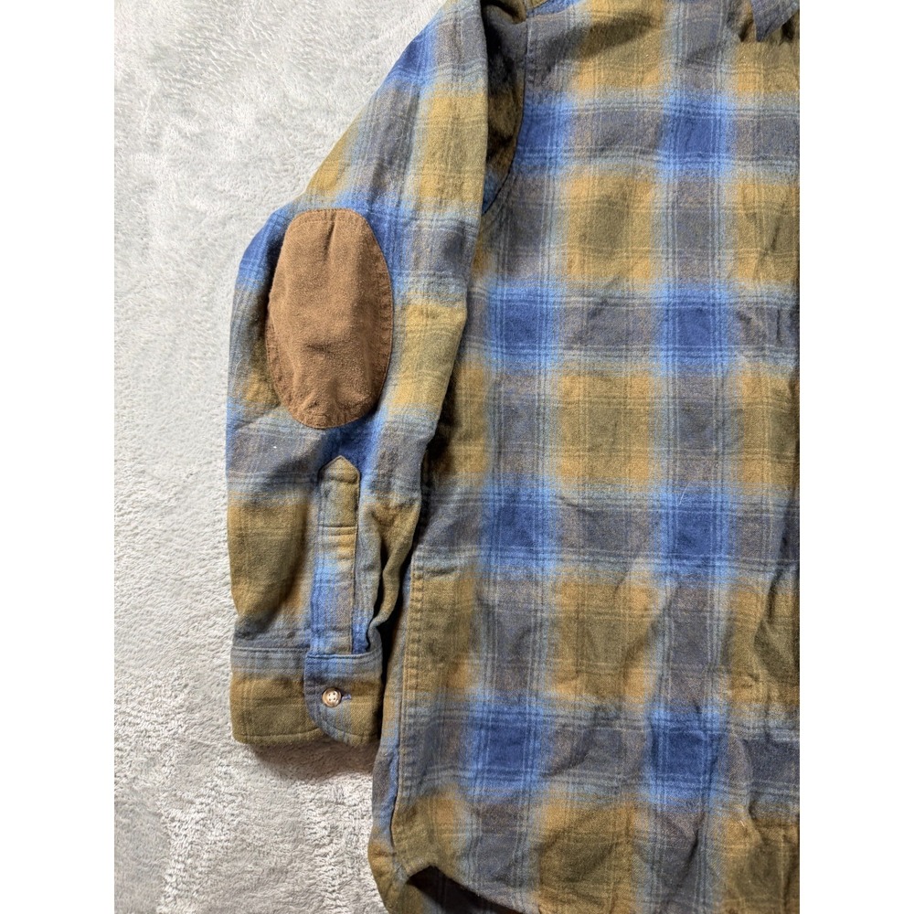 Vtg Pendleton Trail Shirt Wool Plaid Elbow Patch Flannel USA Fabric L - Picture 2 of 8